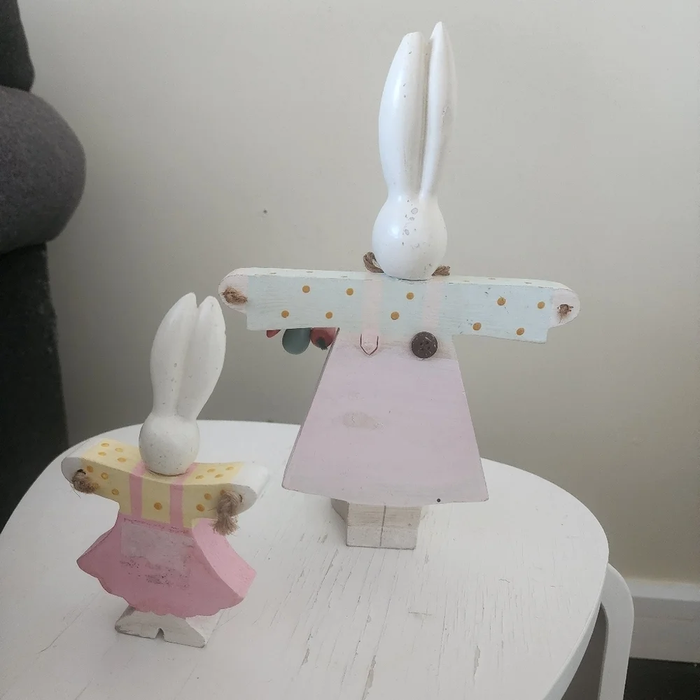 Colorful Wooden Bunny Figurines